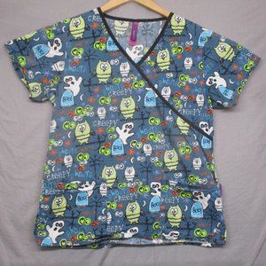 Scrub Works Halloween Theme Scrub Top Blue Women Size | S‎